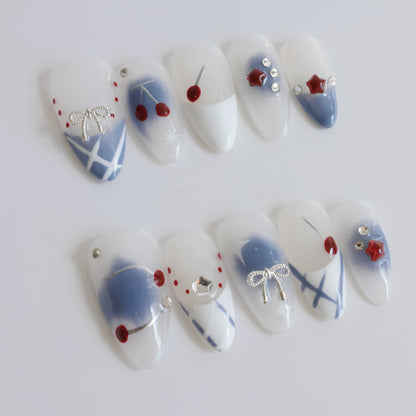 Patriotic Starry Cherry Press-On Nails