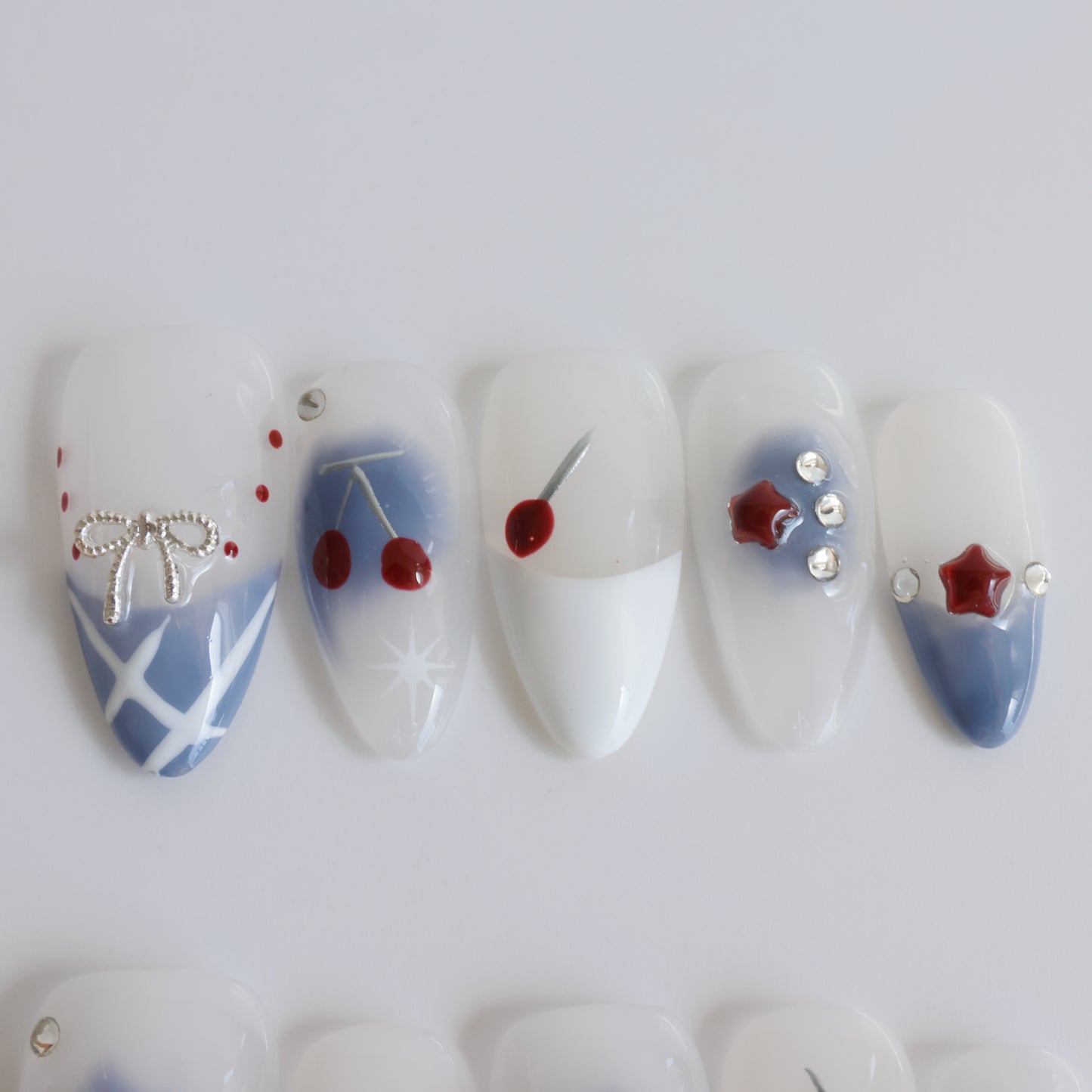 Patriotic Starry Cherry Press-On Nails