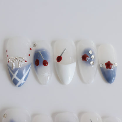 Patriotic Starry Cherry Press-On Nails