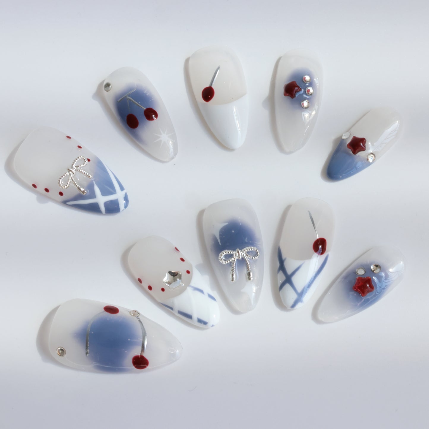 Patriotic Starry Cherry Press-On Nails