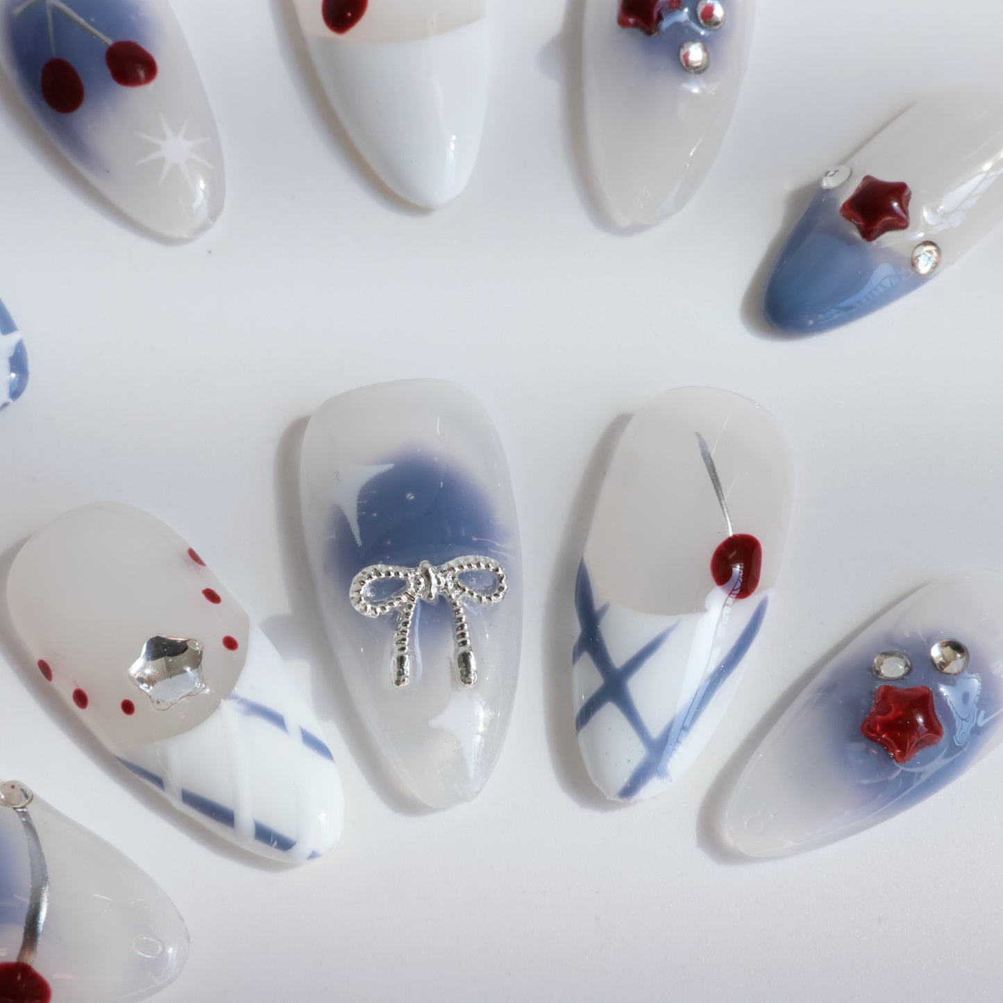 Patriotic Starry Cherry Press-On Nails