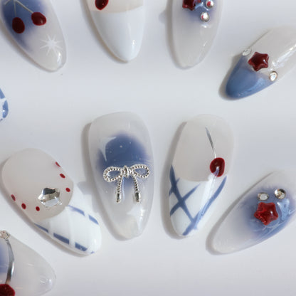 Patriotic Starry Cherry Press-On Nails