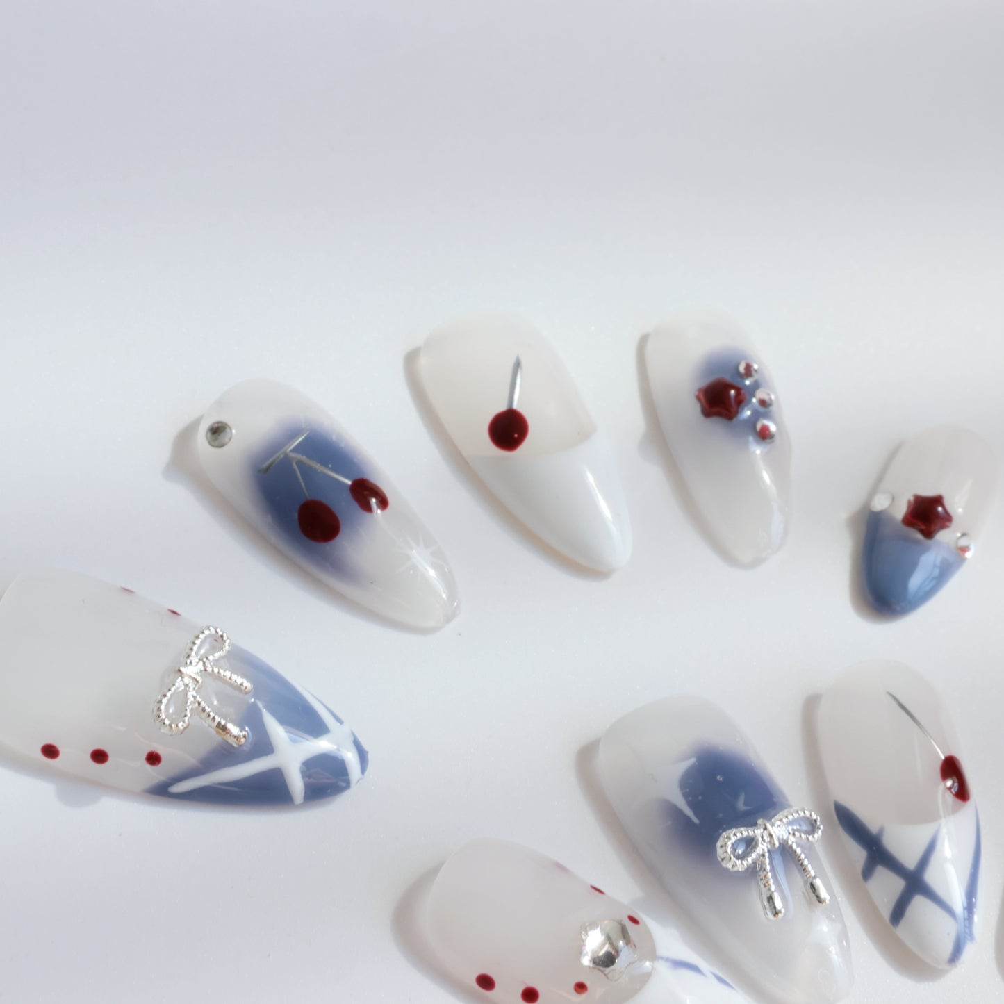 Patriotic Starry Cherry Press-On Nails