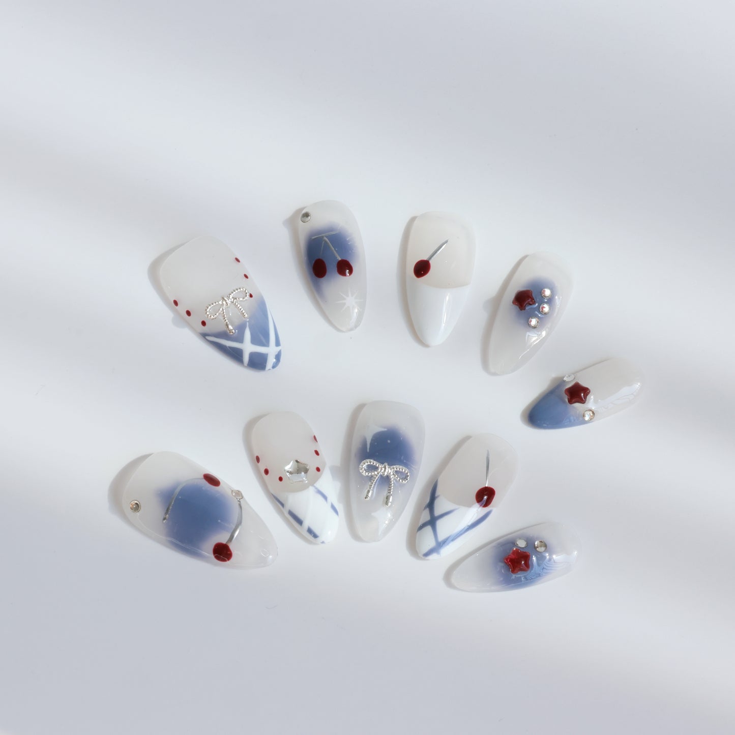 Patriotic Starry Cherry Press-On Nails