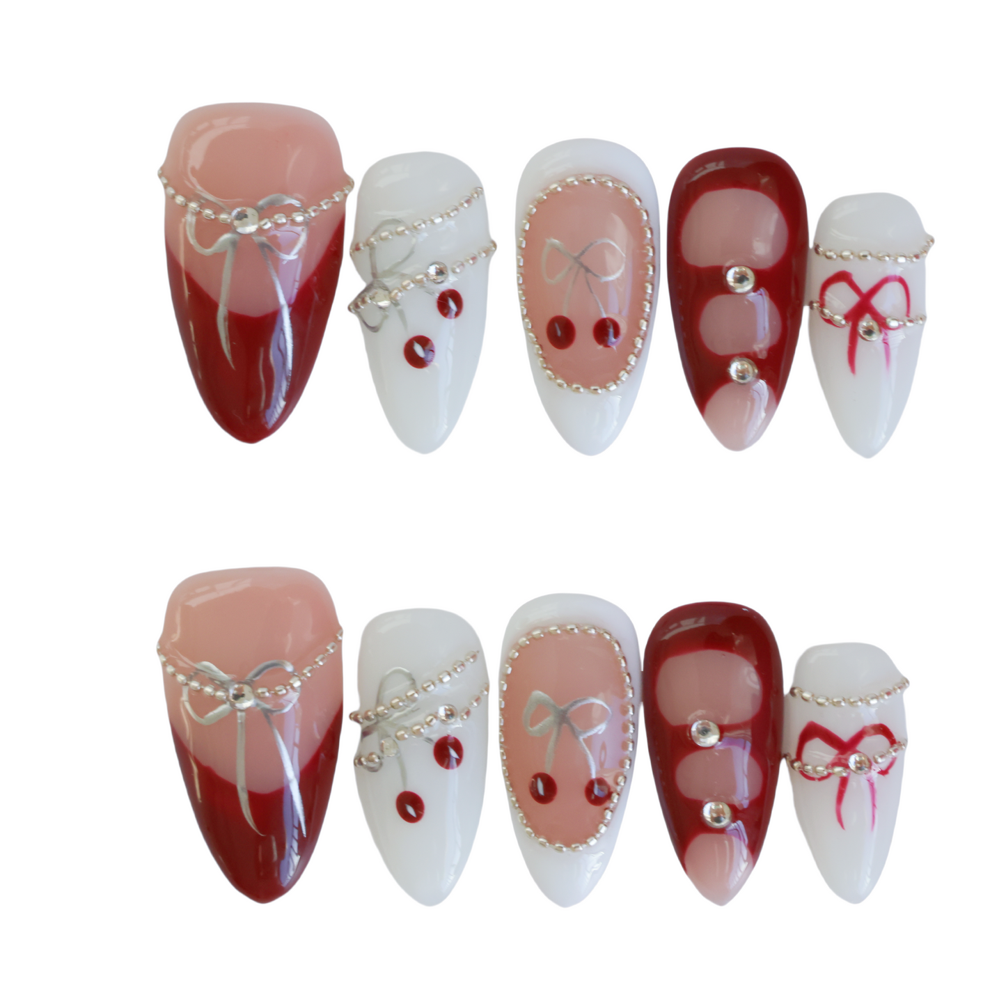 Glam Bow Cherry Red Press-On Nails