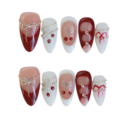 Glam Bow Cherry Red Press-On Nails