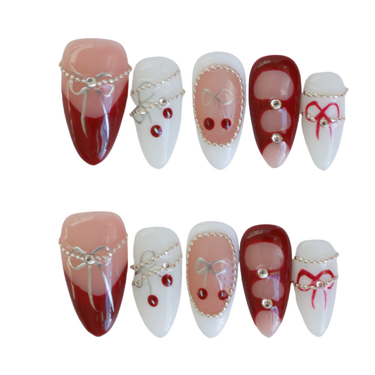 Glam Bow Cherry Red Press-On Nails