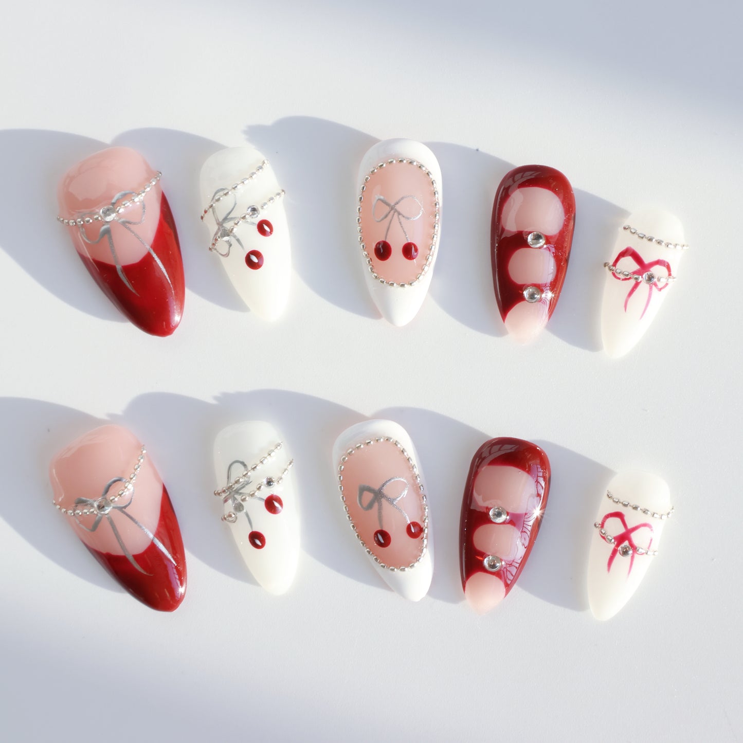 Glam Bow Cherry Red Press-On Nails