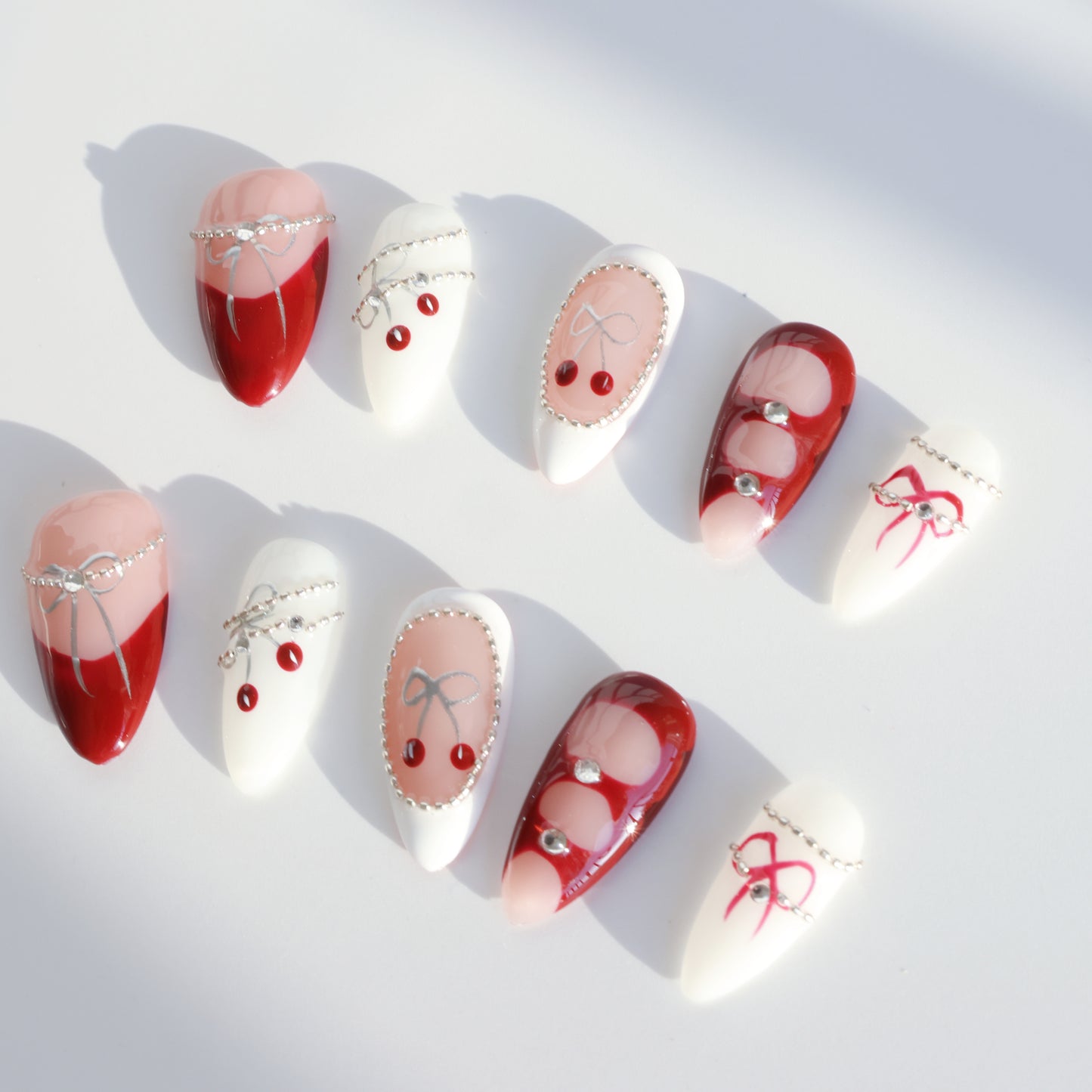 Glam Bow Cherry Red Press-On Nails