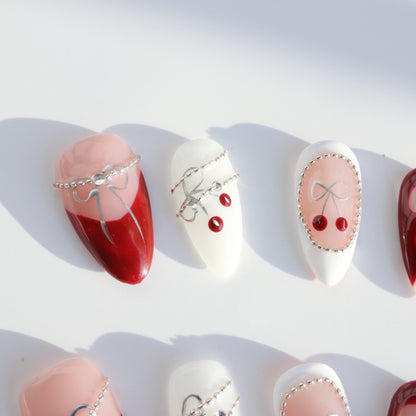Glam Bow Cherry Red Press-On Nails