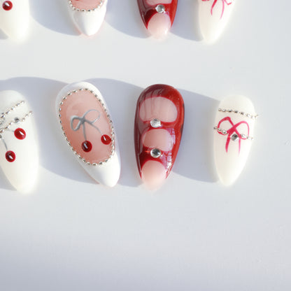 Glam Bow Cherry Red Press-On Nails
