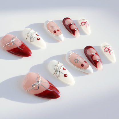Glam Bow Cherry Red Press-On Nails