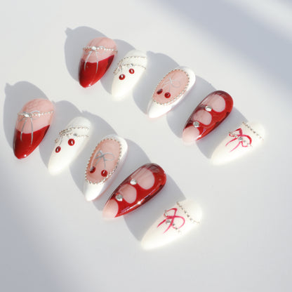 Glam Bow Cherry Red Press-On Nails
