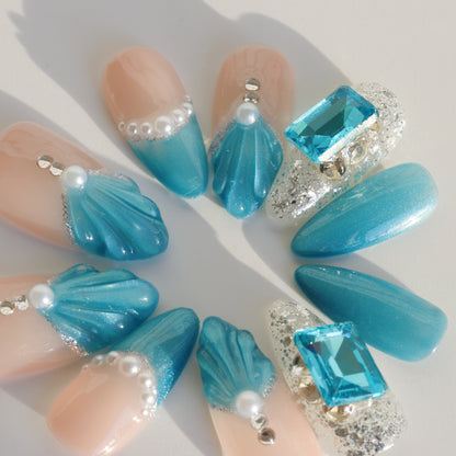 Ocean Breeze Mermaid Gem Press-On Nails