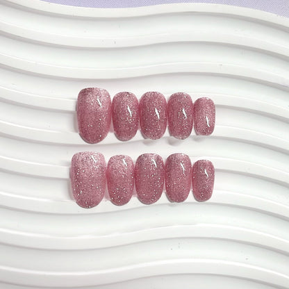 Clean Girl Glitter Mauve Press-On Nails: The Sparkle Set