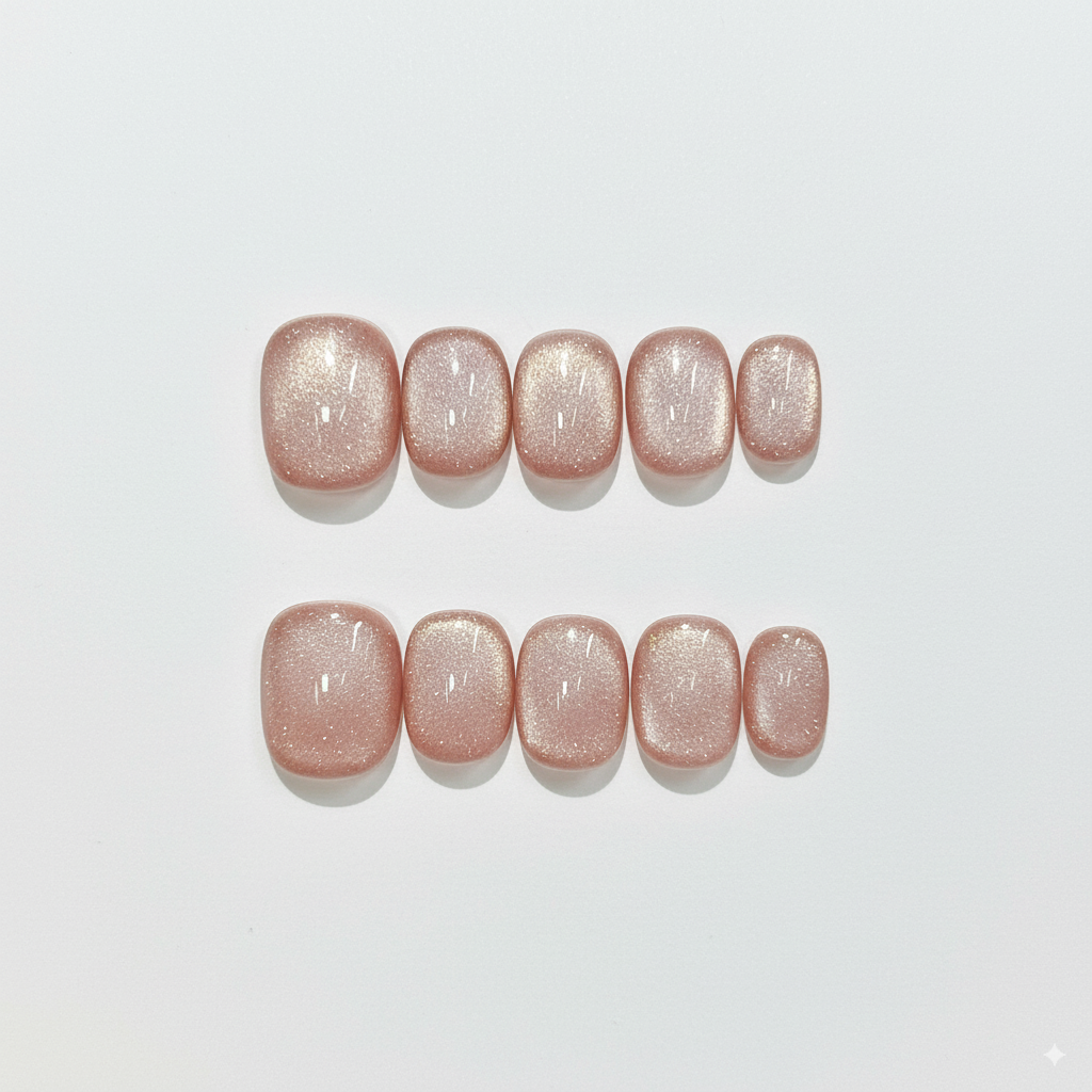 Luxury Press-On Nails | Pink Cat Eye Magnetic Polish | Reusable, Short Oval/Round Shape