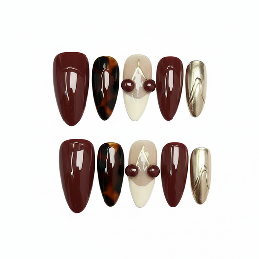 Autumn's Whisper | The "Crimson Tortoise" Press-On Nail Set