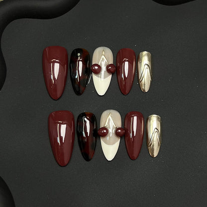 Autumn's Whisper | The "Crimson Tortoise" Press-On Nail Set