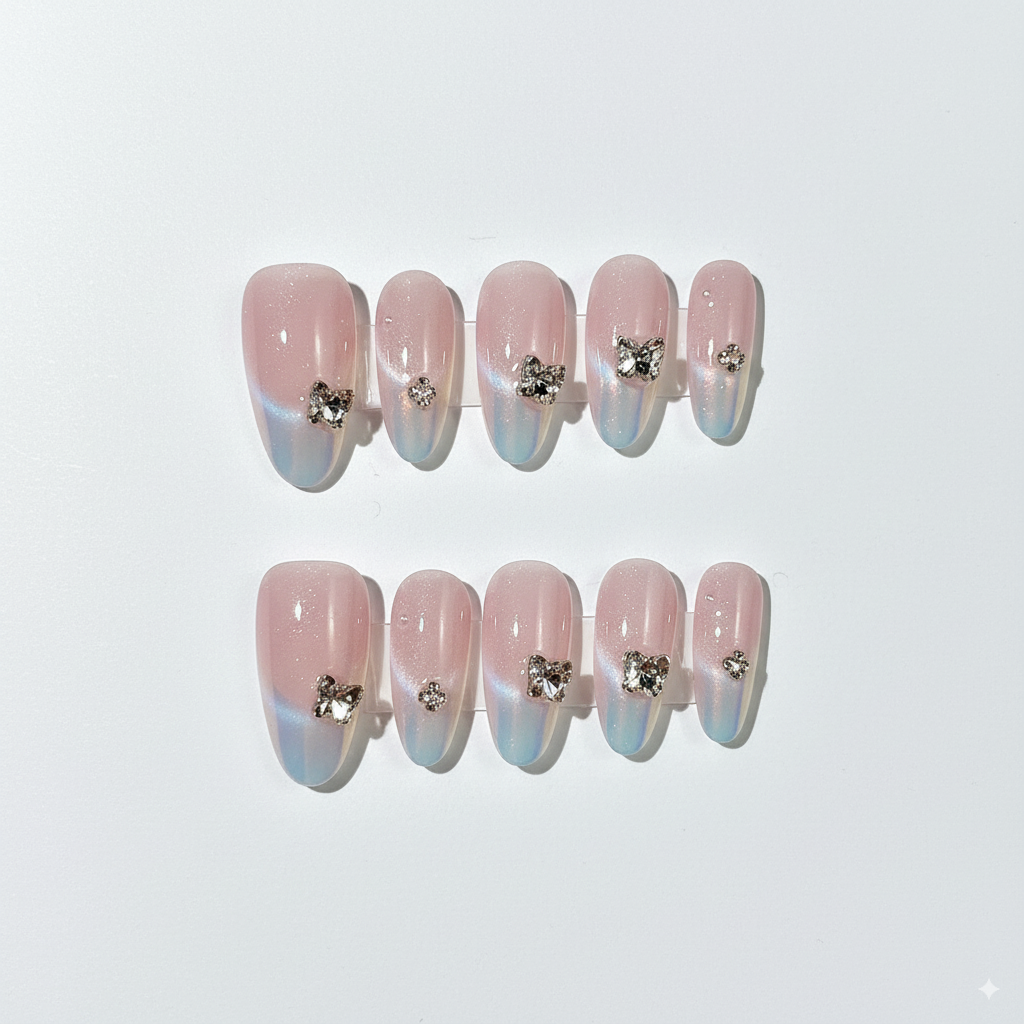 Clean Girl Iridescent Glazed Press-On Nails: The Bow Ombre Set