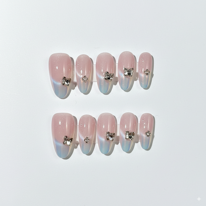 Clean Girl Iridescent Glazed Press-On Nails: The Bow Ombre Set