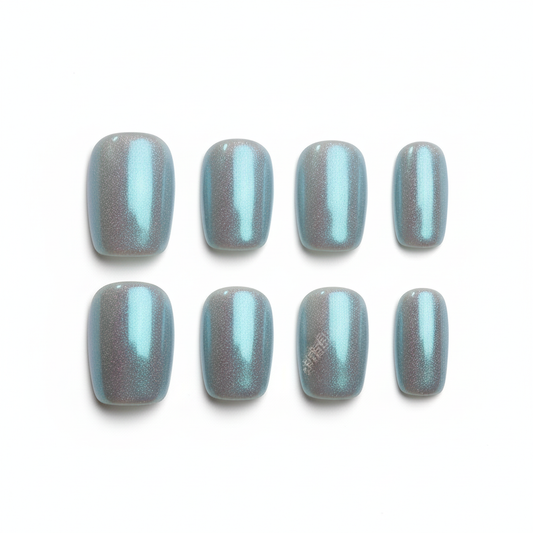 Clean Girl Aura Holographic Blue Press On Nails - Chic & Easy DIY Nail Art For Trendy Women