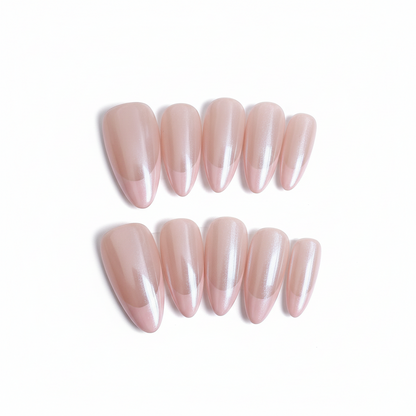 Clean Girl Iridescent French Tip Press-On Nails - Luminous Nude & Pearl Manicure Set