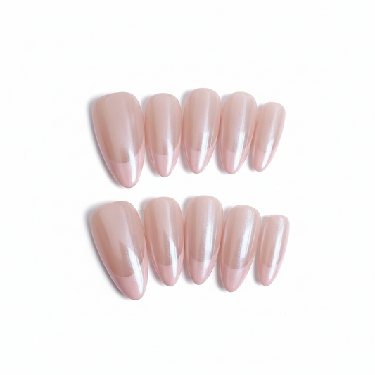 Clean Girl Iridescent French Tip Press-On Nails - Luminous Nude & Pearl Manicure Set