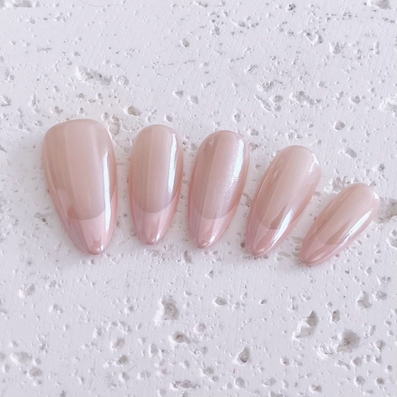 Clean Girl Iridescent French Tip Press-On Nails - Luminous Nude & Pearl Manicure Set