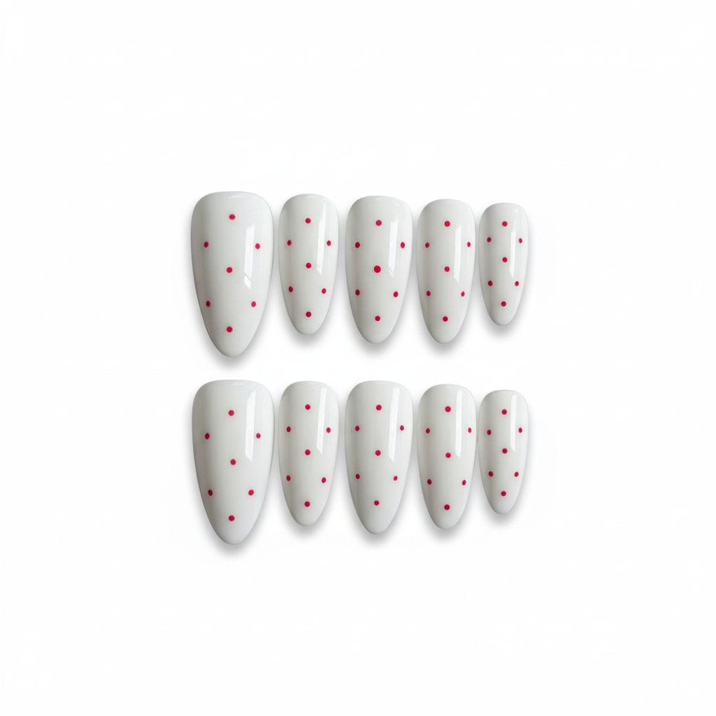 Clean Girl Polka Dot Press-On Nails - White & Red Playful Manicure Set
