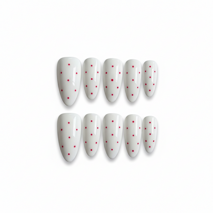 Clean Girl Polka Dot Press-On Nails - White & Red Playful Manicure Set