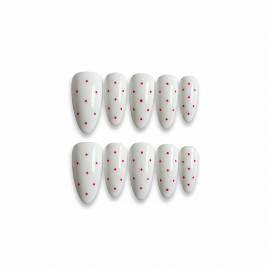 Clean Girl Polka Dot Press-On Nails - White & Red Playful Manicure Set