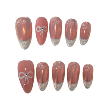 Clean Girl Chrome French Press-On Nails: The Bow Charm Set