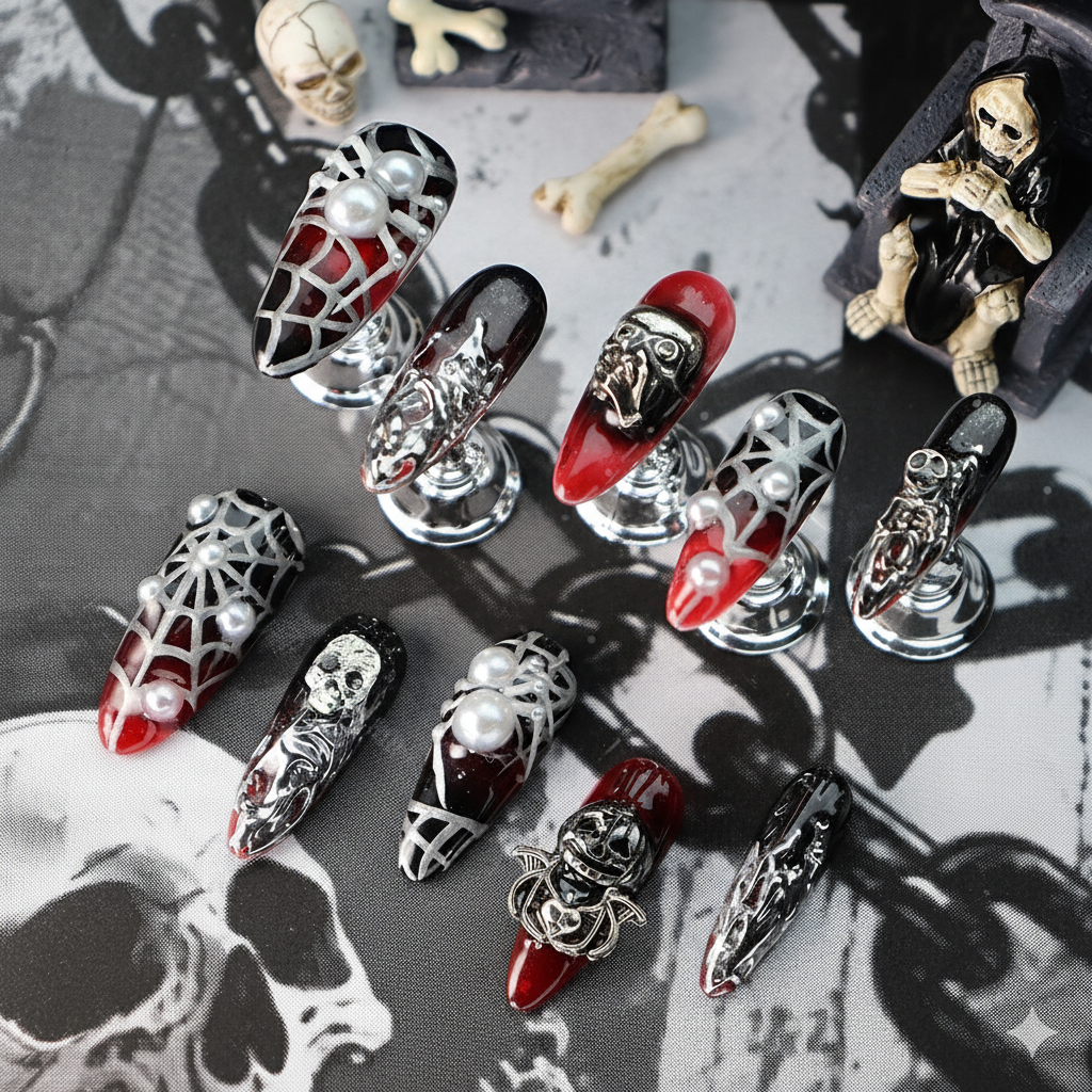 Halloween Gothic Glam Press-On Nails: The Midnight Manor Set