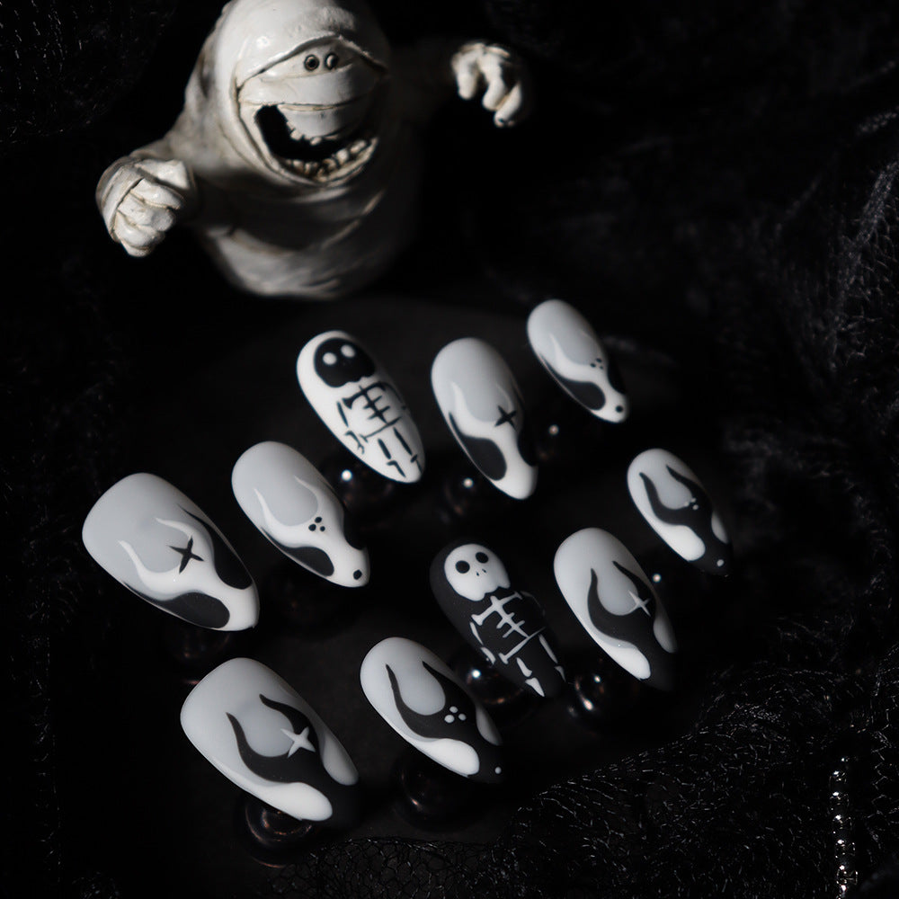 Halloween Edgy Ghost Press-On Nails: The Midnight Haunt Set