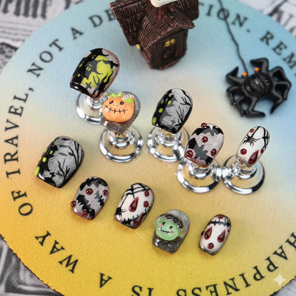 Halloween Spooky Night Press-On Nails: The Haunted House Set