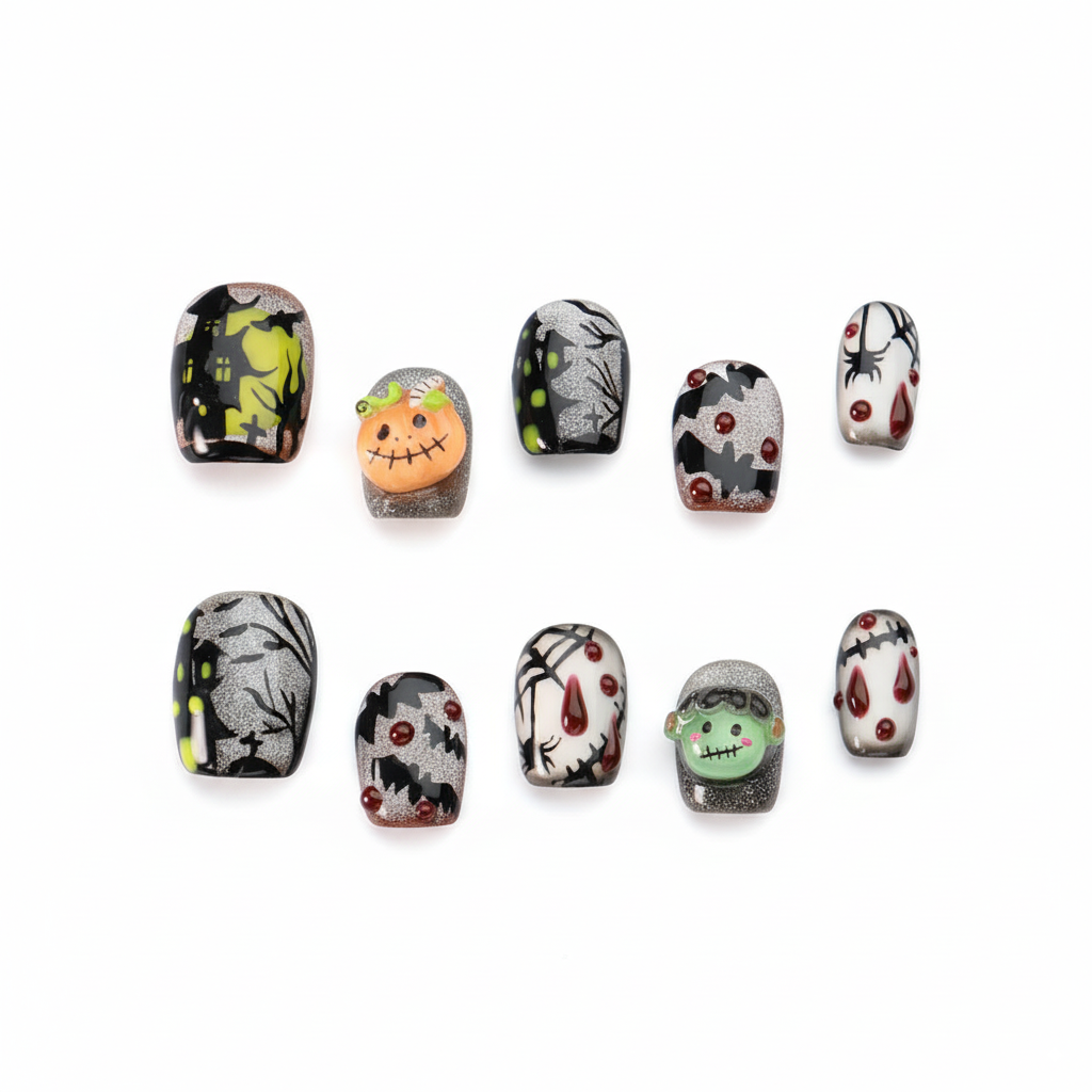 Halloween Spooky Night Press-On Nails: The Haunted House Set
