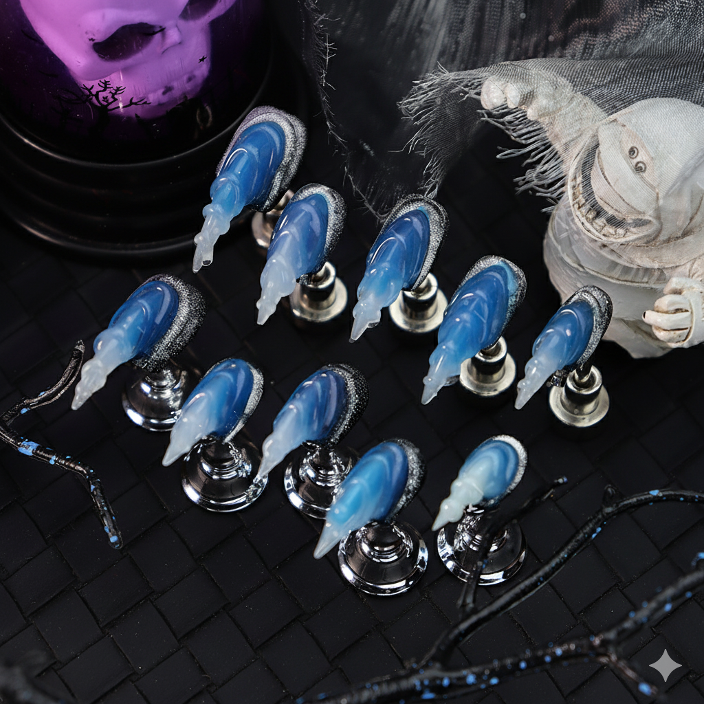 Halloween Frost Dragon Press-On Nails: The Midnight Ice Set