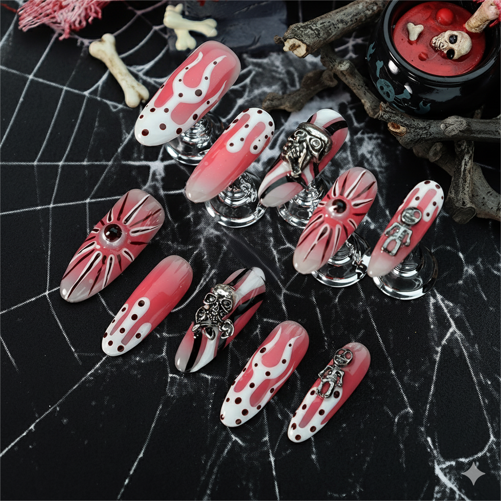 Halloween Blood Drip Press-On Nails: The Midnight Haunt Set