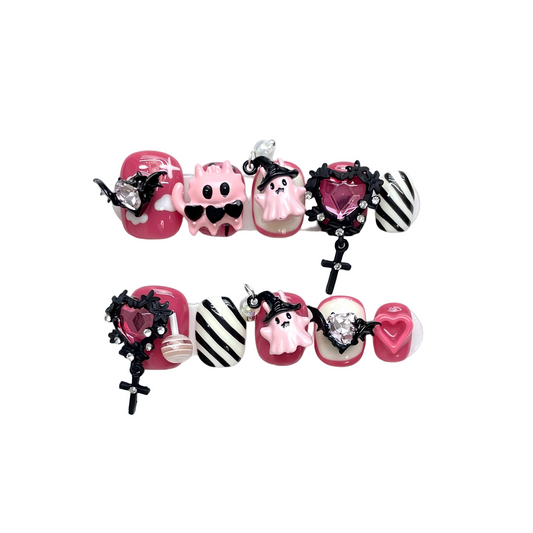 Halloween Spiked Heart Press-On Nails: The Pastel Goth Set
