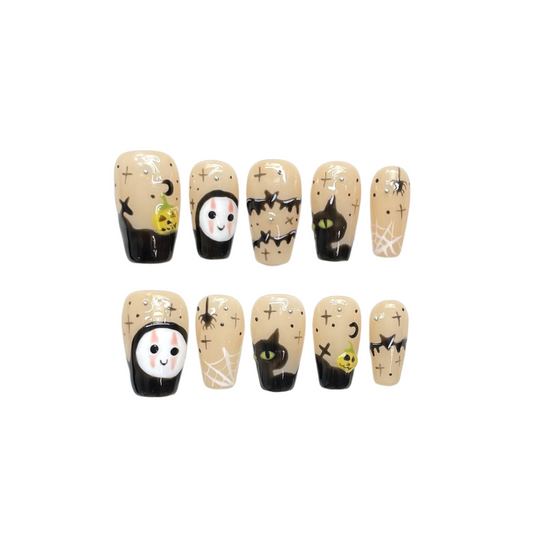 Halloween Ghostly Cat Press-On Nails: The Anime Spooks Set