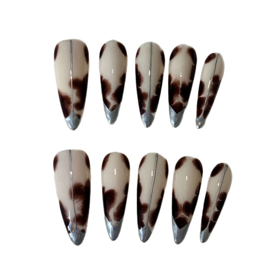 Autumn's Whisper | "Mystic Cow Print" Press-On Nail Set with Chrome Tips