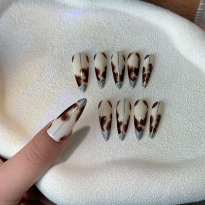 Autumn's Whisper | "Mystic Cow Print" Press-On Nail Set with Chrome Tips
