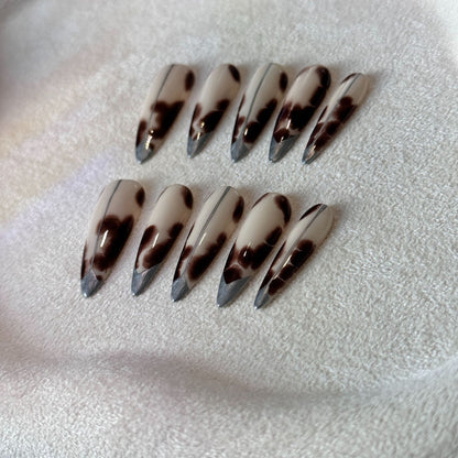 Autumn's Whisper | "Mystic Cow Print" Press-On Nail Set with Chrome Tips