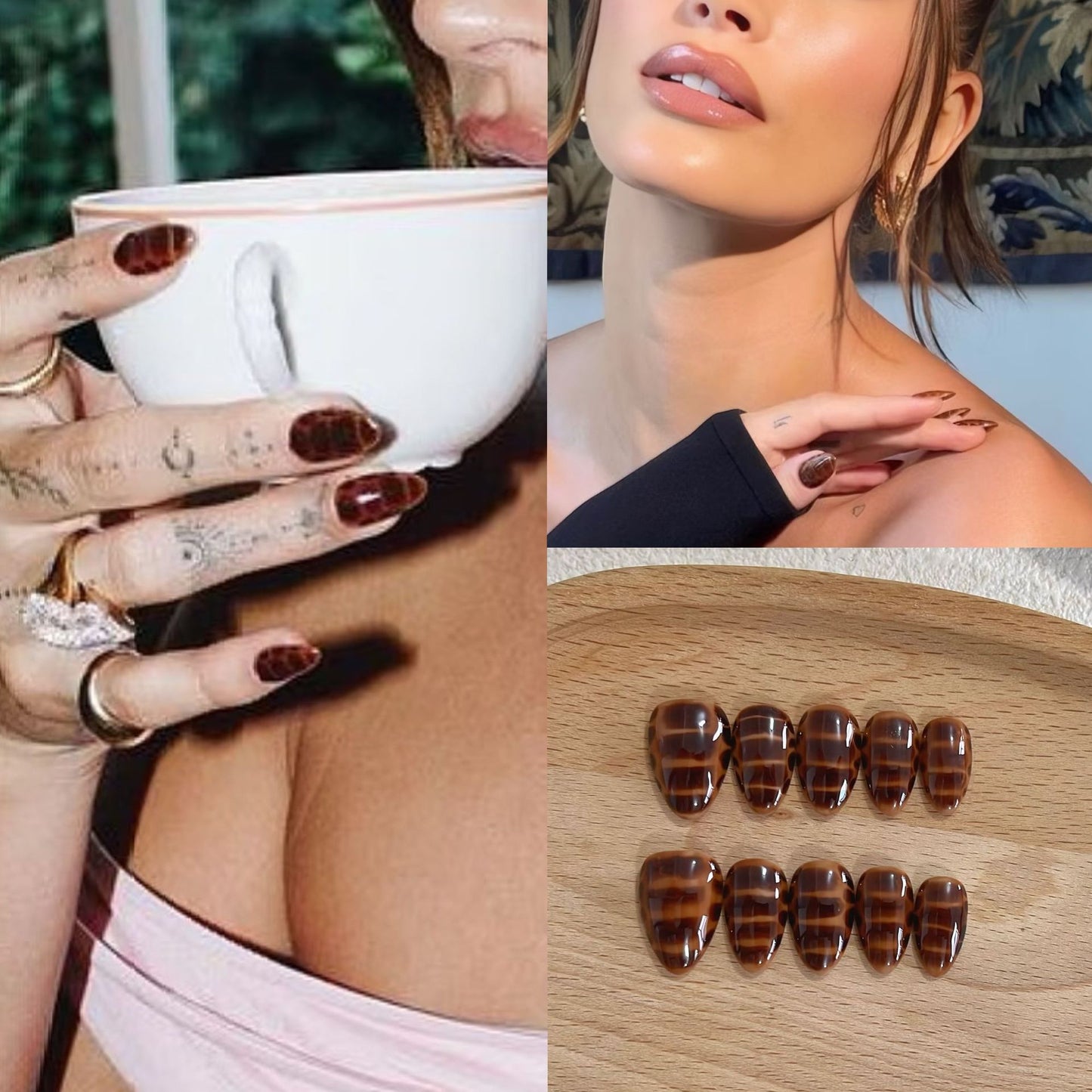 Autumn's Whisper | "Tiger's Eye" Press-On Nail Set with Abstract Stripes