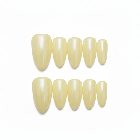 Clean Girl Pastel Yellow Press-On Nails - Glossy Almond Short Square Manicure