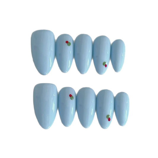 Clean Girl Berry Blue Press-On Nails - Pastel & Cherry Accent Manicure