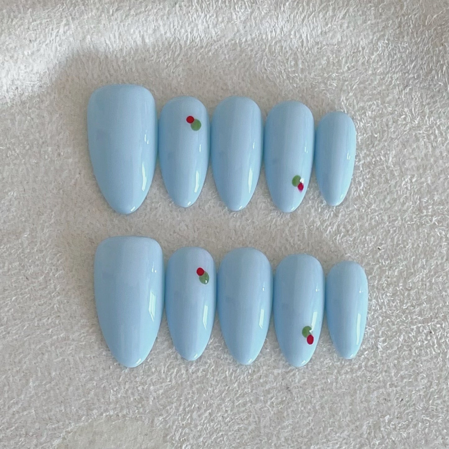 Clean Girl Berry Blue Press-On Nails - Pastel & Cherry Accent Manicure