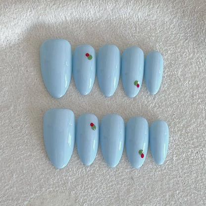 Clean Girl Berry Blue Press-On Nails - Pastel & Cherry Accent Manicure