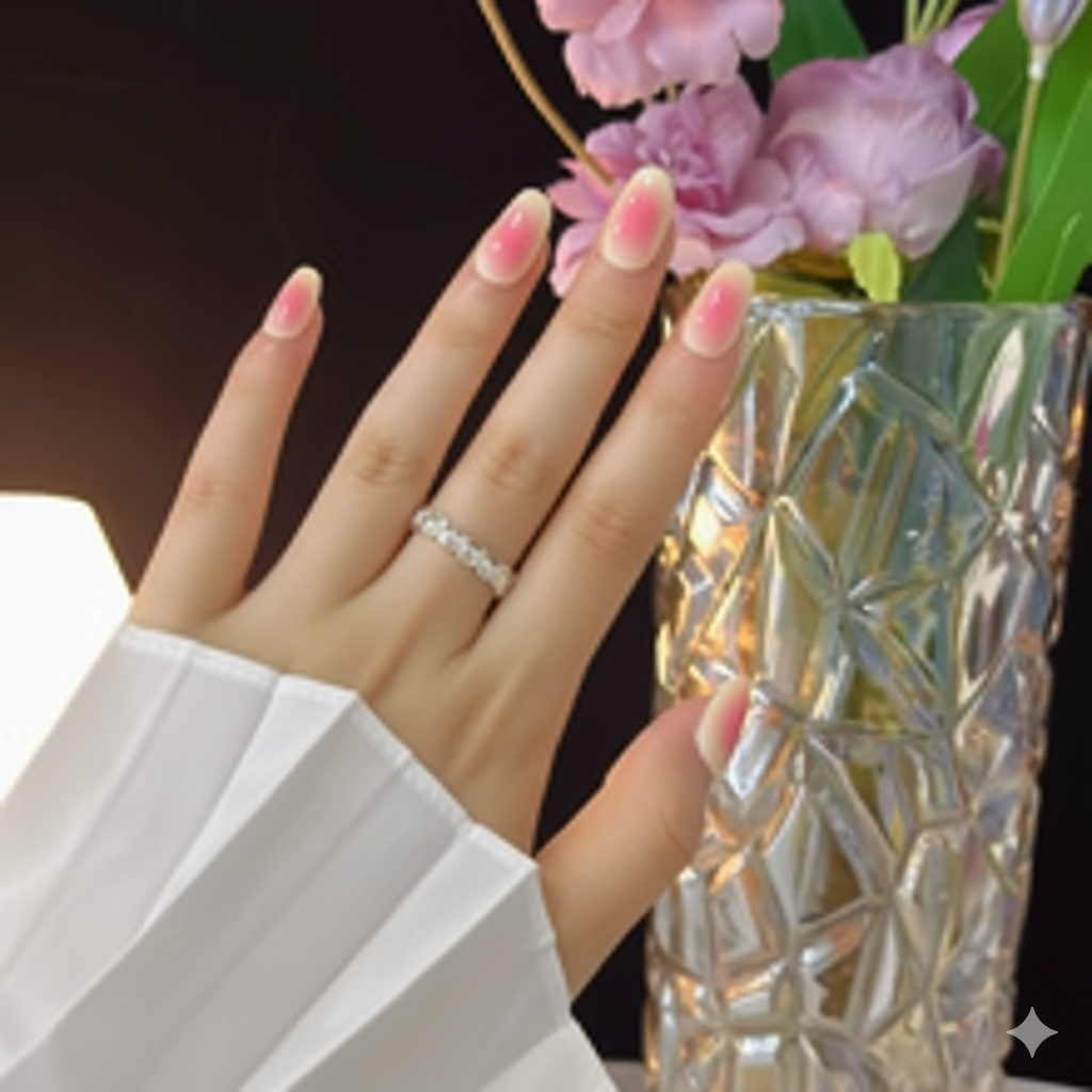 Clean Girl Blushing Ombre Press-On Nails - Soft Pink & Nude Gradient Manicure
